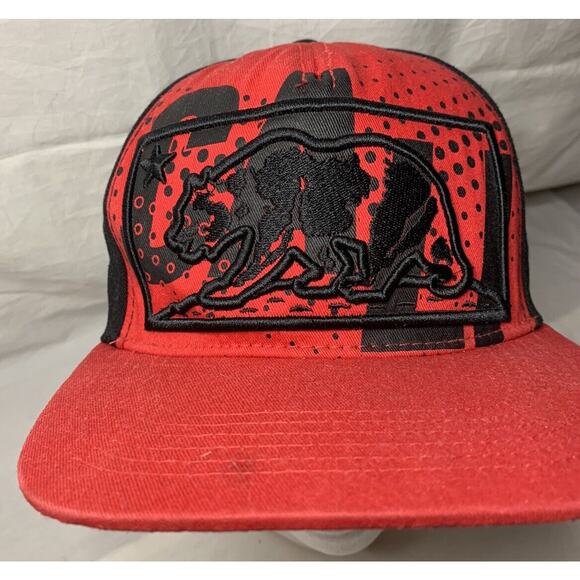 California Republic Snapback Red Black Top Level Men's Cap Adjustable Cali Bear - Picture 2 of 8